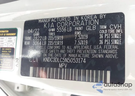 2022 Kia Ev6 Wind z USA, uszkodzony, nr VIN KNDC3DLC5N5053174